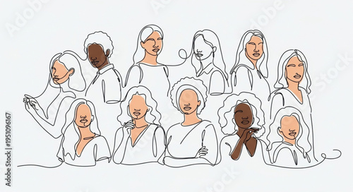 Diverse group of women illustrated in sketch style representing unity and community.