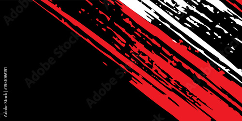 Car stickers with red and black white brush stroke pattern, abstract banner, sporty lines, red and black white color combination, brush stroke pattern, grunge design.