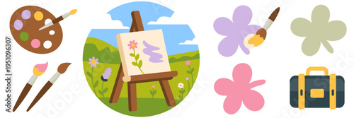 Minimalist easel and art palette vector icons – Perfect for art supply branding, workshop registration, or artist portfolios.