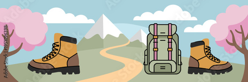 Modern spring hiking and backpack icon collection – Suitable for trail maps, recreation center ads, or seasonal outdoor content.