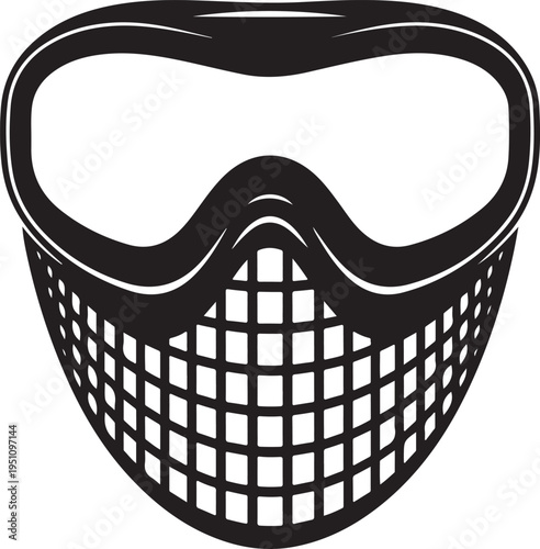 Anatomy-inspired stylized mask with a grid pattern and facial outline design