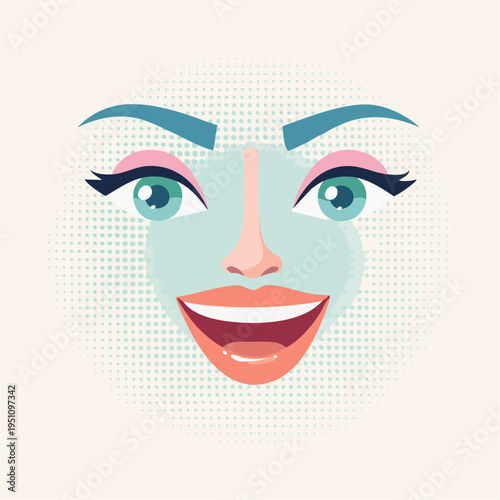 Smiling woman enjoying a beauty treatment with a facial mask, conceptual illustration for skincare and wellness