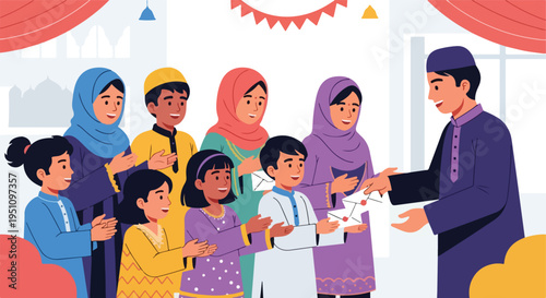 Diverse group receives gifts and well wishes in a festive gathering