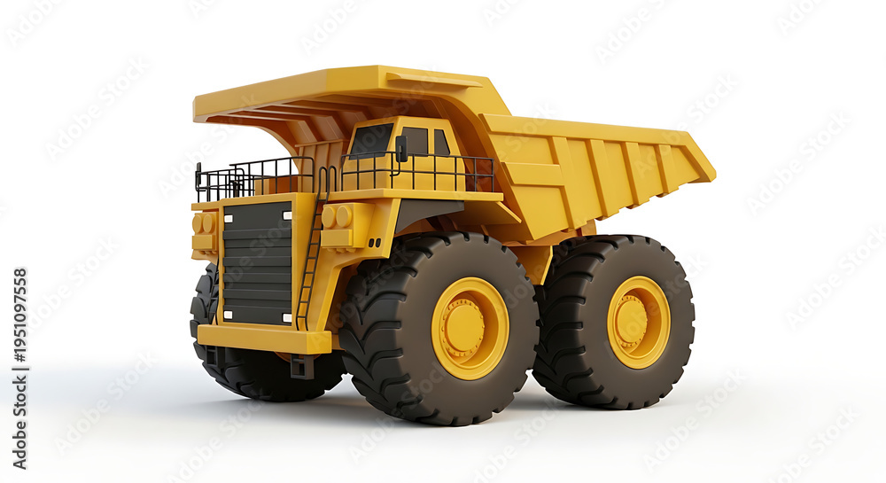 Fototapeta premium Detailed 3D rendering of a large yellow dump truck.