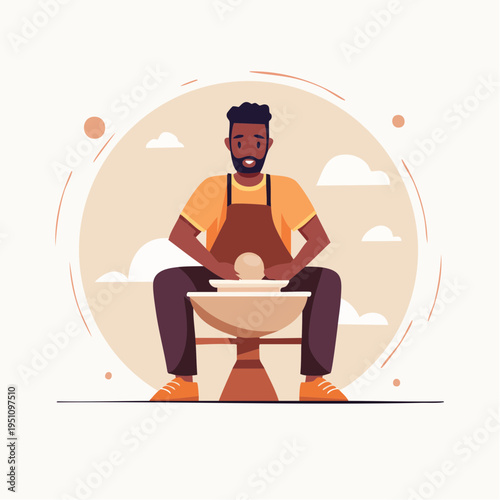 Skilled Craftsman Concentrating on Shaping Clay on a Potter's Wheel, Highlighting Handmade Artistry and Creative Process