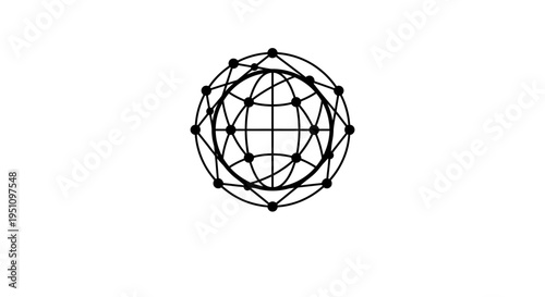Minimal globe network icon representing global communication and digital connectivity.