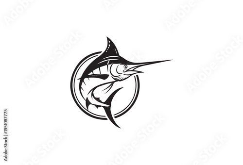 Vector marlin fish logo, black and white illustration