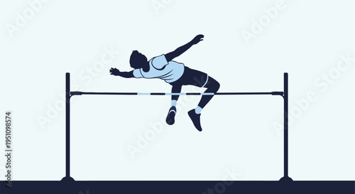 Athlete gracefully leaps over a high jump bar in a stylized silhouette