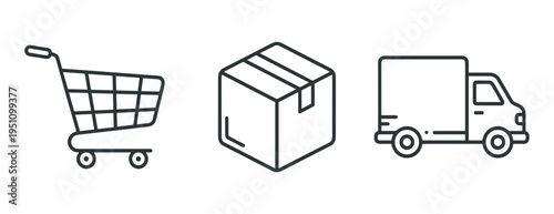 Simple line icons for shopping cart box and delivery truck