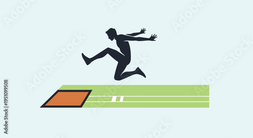 Silhouette of a male athlete mid-jump during a track and field event