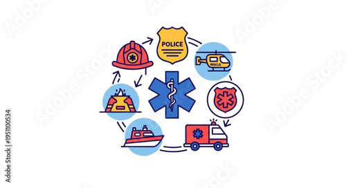Emergency Services Concept Diagram with Icons.