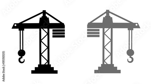 Vector illustration of tower crane icon set in black and gray color silhouette for construction industrial building project architectural engineering 