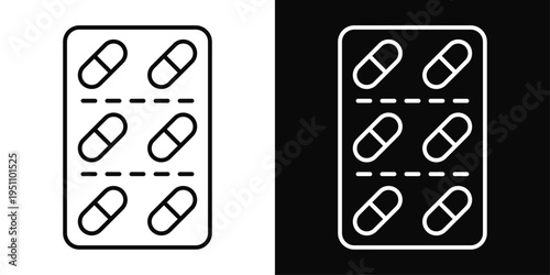 Set of vector icons of blister packs of tablets and capsules