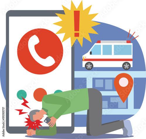 体調不良で緊急通報する男性