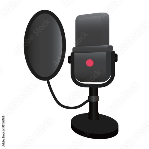 ポップガード付きの卓上で使うスタンドマイク｜斜め前からの視点