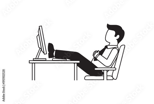Vector illustration of man sitting at desk with feet on table