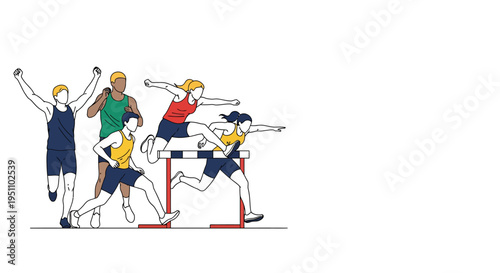 Athletic competition hurdle race illustration