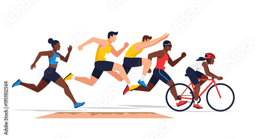 Athletic competition depicted running and cycling event illustration
