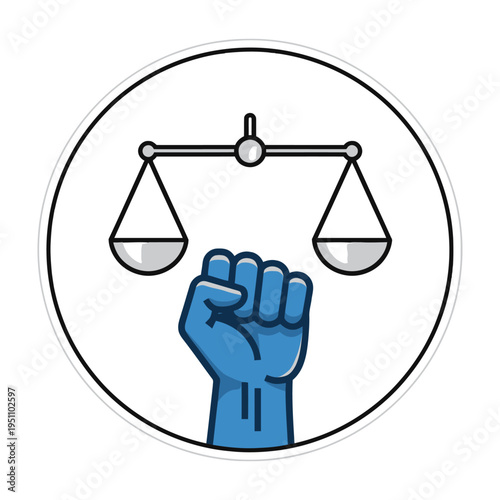 Fist clenching symbolic balance scale representing justice and equality
