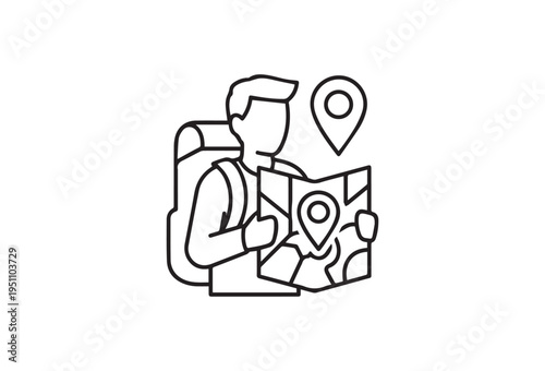 Vector illustration of a tourist with a backpack and map