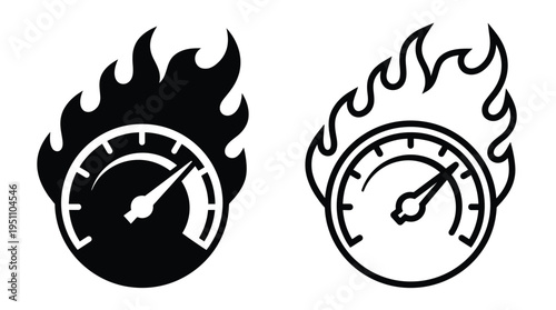 Two gauges engulfed in flames representing speed and intensity a striking silhouette