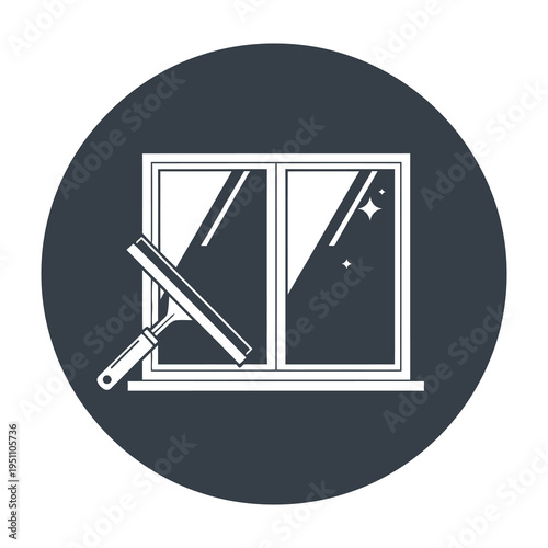 Cleaning tool wiping glass window pane showing night sky view