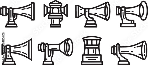 A collection of various vintage megaphones and loudspeakers Vector