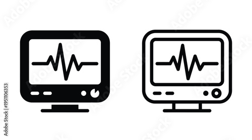 Two medical monitor icons displaying heart rate waveforms a classic black silhouette