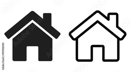 Two simple house icons one filled and one outlined represent domesticity as a silhouette