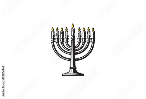 Vector Hanukkah menorah icon with nine candles