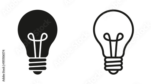 Two lightbulbs depicted in contrasting styles one solid and one outlined silhouette