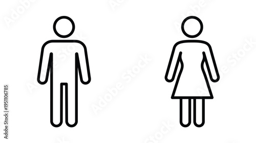 Simple black line drawing depicts a man and a woman restroom signage minimalist silhouette
