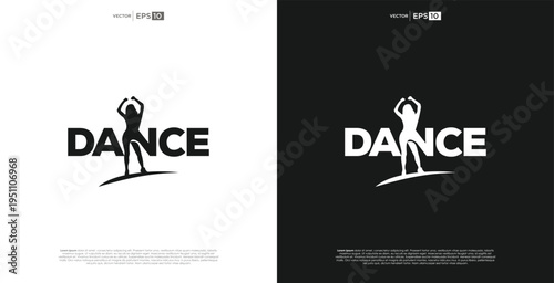 Dance Logo with Silhouette of a Dancer on Black and White Backgrounds