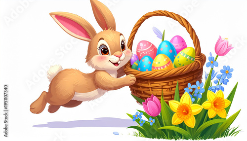 Cartoon Easter Bunny with Egg Basket