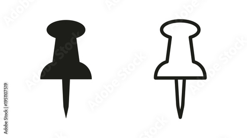 Two push pins one solid black and one outlined present a minimalist design silhouette