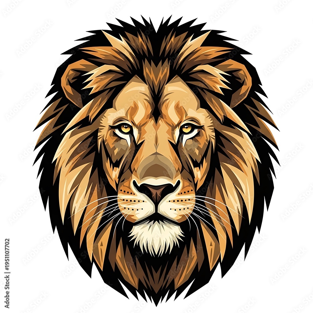 Fototapeta premium A regal illustration, featuring a majestic feline's head with a flowing mane and piercing gaze, created with sharp lines and warm, earthy tones