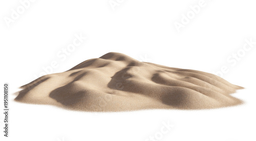 Isolated sand dune pile for desert and beach themes on white background