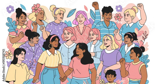 Diverse group of women celebrating together with joy and unity.