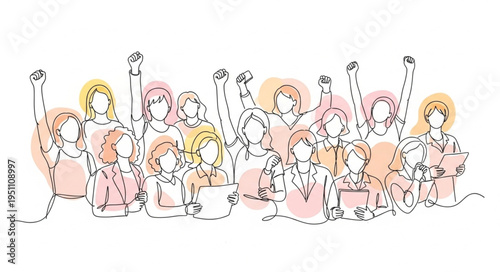 Diverse group of people raising their fists in solidarity.