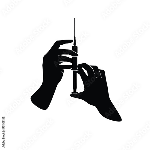 Medical Injection Hand Silhouette Icon, Syringe Vaccination Symbol, Healthcare Illustration