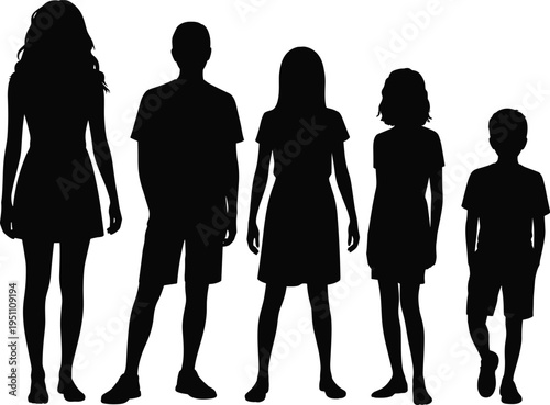 Children silhouettes standing together isolated on white background representing childhood diversity kids group friendship youth community and social unity concept