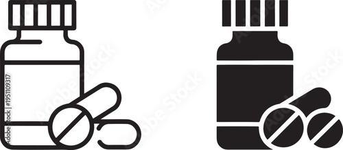 medicine bottle pills icon set healthcare medication capsule symbol minimal