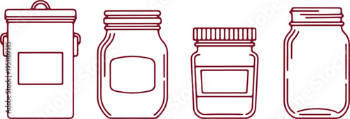 Four different types of food storage containers illustrated in simple line art