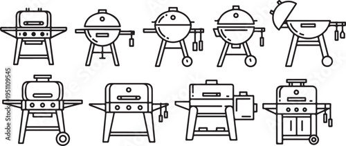 A variety of different types of barbecue grills and smokers Vector