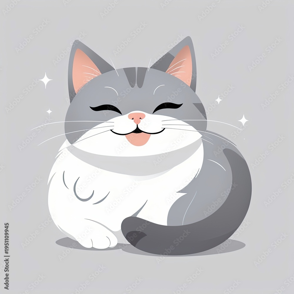 Obraz premium Happy Belly-Up Grey Cat Clip Art: Relaxed & Friendly
