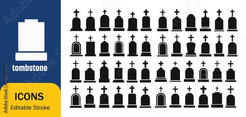 Collection of various tombstone and cross icons