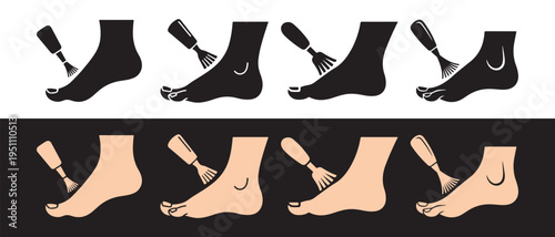 Human Feet Tickled by Brush Icons. Sensation and Skin Sensitivity Concept in Flat Vector Illustration.