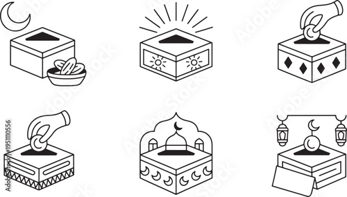 Isometric Line Art Magic Mystery Gift Boxes with Symbols of Treasure and Wishes Vector Illustra