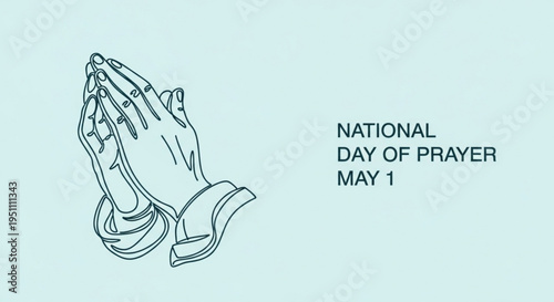 Praying hands icon for national day of prayer on may 1st with clasped fingers and solemn expression on light blue background