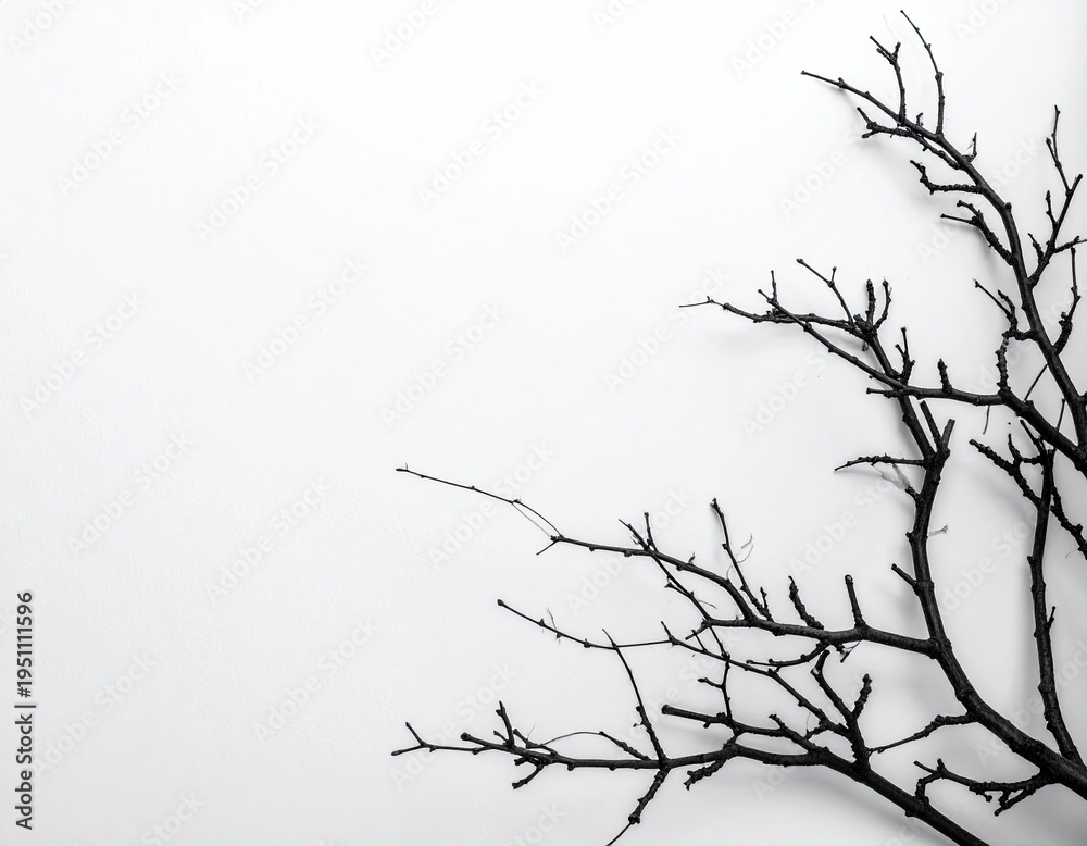 Fototapeta premium Black tree branches against stark white background